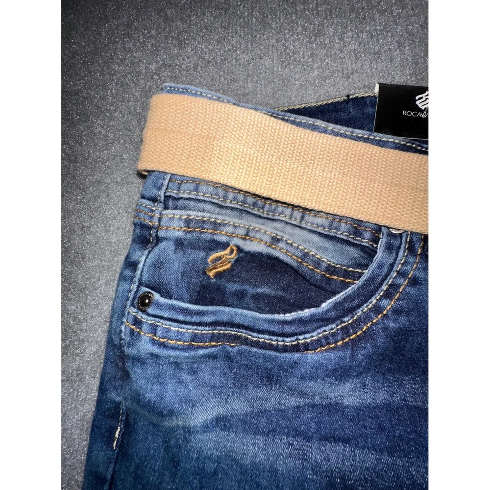 Rocawear Mens Flex Denim Slim Skinny Jeans Indigo Cloud W34 L30 With Belt RWJ009